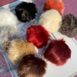 Cute fuzzy ball and lipgloss keychain!!
